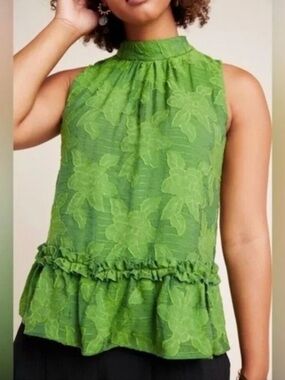 Anthropologie/ Maeve Green Floral Sleeveless Mock-Neck Women's Top Sz 8